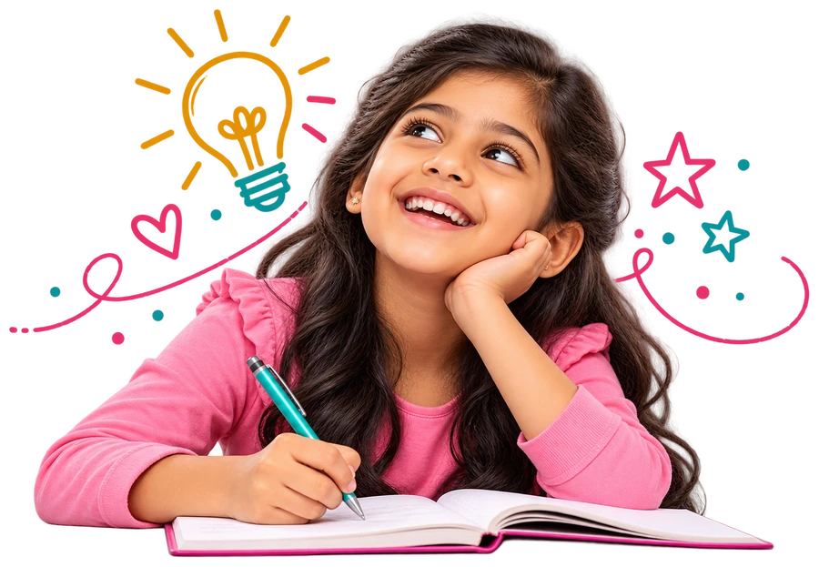Girl smiling while writing in a notebook